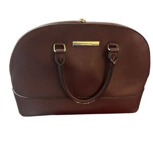Anne Klein Burgundy Faux Leather Satchel with Gold Hardware
